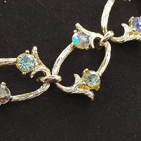 VTG RARE Rousseau Choker Necklace Iridescent Rhinestones on Gold Color Links 15" - Picture 6 of 9